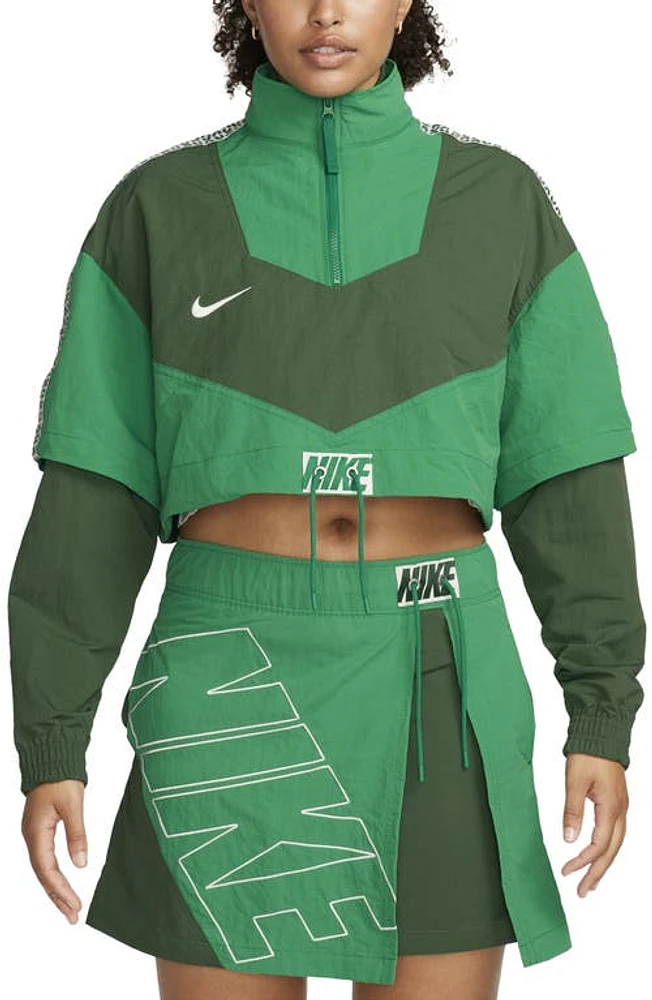 Nike Sportswear Water Repellent Crop Tracksuit Jacket in Fir/Malachite/Sail at Nordstrom, Size X-Small