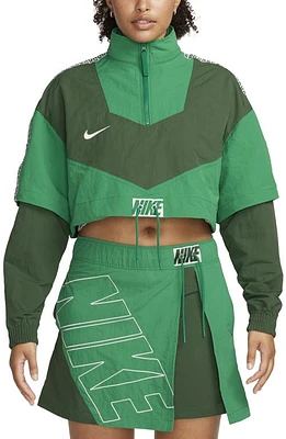 Nike Sportswear Water Repellent Crop Tracksuit Jacket in Fir/Malachite/Sail at Nordstrom, Size X-Small