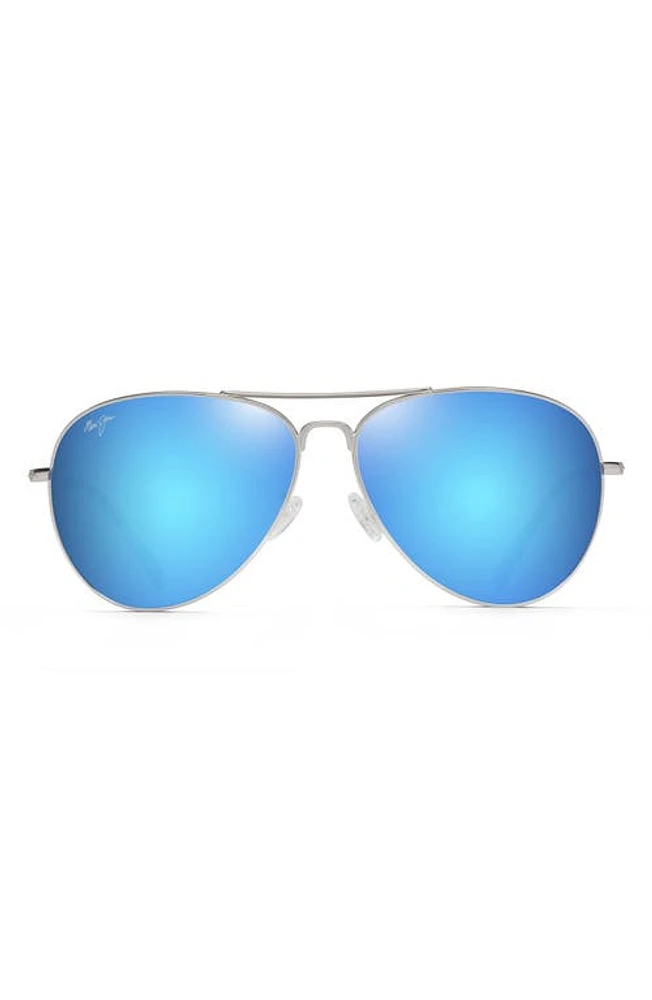 Maui Jim Mavericks 61mm Polarized Oversize Aviator Sunglasses in Silver/Blue Hawaii at Nordstrom