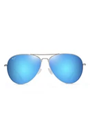 Maui Jim Mavericks 61mm Polarized Oversize Aviator Sunglasses in Silver/Blue Hawaii at Nordstrom