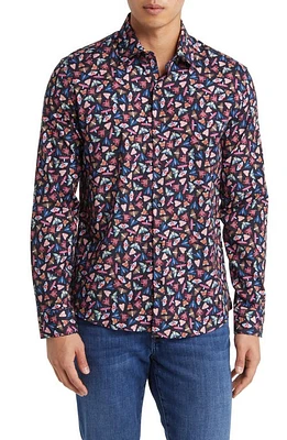 Stone Rose Moth Print Button-Up Shirt Navy at Nordstrom,