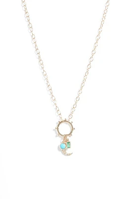 Anzie Dewdrop Marine Story Catcher Diamond Charm Necklace in Diamond/Turquoise /Emerald at Nordstrom