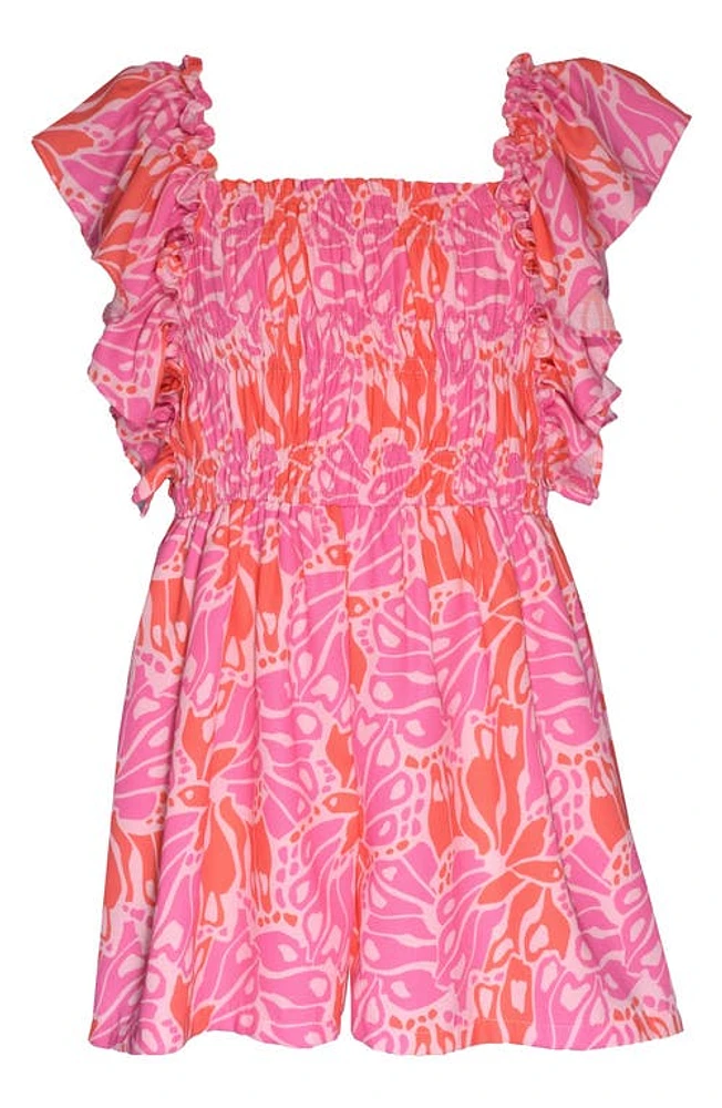 Bonnie Jean Kids' Tropical Print Romper Fuchsia at Nordstrom,