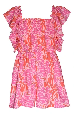 Bonnie Jean Kids' Tropical Print Romper Fuchsia at Nordstrom,