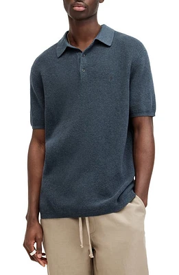 AllSaints Oversize Cotton & Wool Waffle Polo Sweater in Workers Blue at Nordstrom, Size Xx-Large