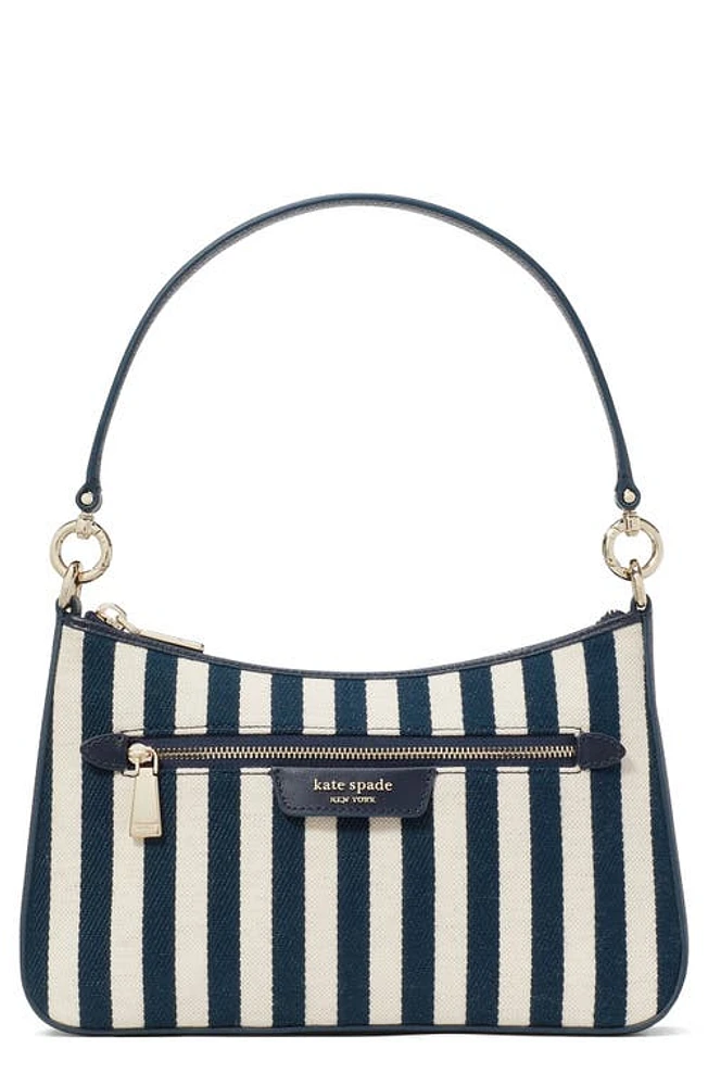 Kate Spade New York hudson stripe canvas & leather shoulder bag in Parisian Navy Multi at Nordstrom