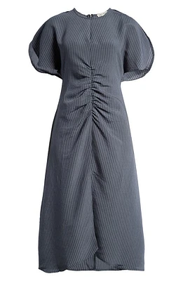 Mila Mae Pinstripe Ruched Dolman Sleeve Dress Navy at Nordstrom,