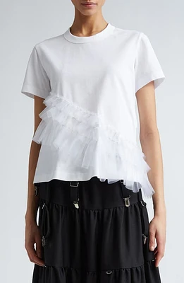 Noir Kei Ninomiya Asymmetric Ruffle Organza Detail Cotton T-Shirt at Nordstrom,