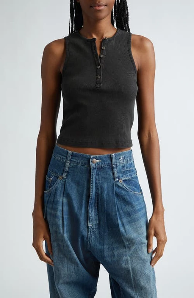 R13 Rib Henley Tank Washed Black at Nordstrom,