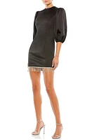 Ieena for Mac Duggal Beaded Fringe Hem Satin Minidress Black at Nordstrom,