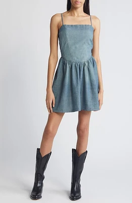 Re/Done Gathered Sleeveless Organic Cotton Chambray Minidress Paradise Cove at Nordstrom,