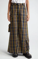 Collina Strada Stomp Plaid Cotton Flannel Cargo Maxi Skirt in Navy Lime Plaid at Nordstrom, Size Large