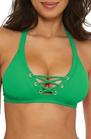 Becca Modern Edge Ribbed Lace-Up Halter Bikini Top at