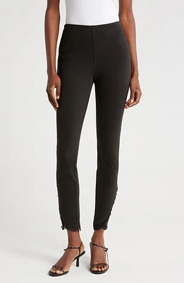 Lyssé Fringe Tulip Hem Denim Leggings Black at Nordstrom,