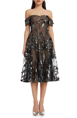 Dress the Population Valeria Sequin Off Shoulder Cocktail Black Multi at Nordstrom,