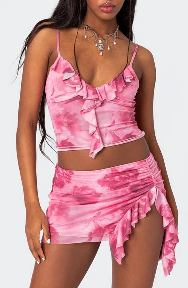 EDIKTED Wanda Ruffle Trim Crop Camisole Pink at Nordstrom,