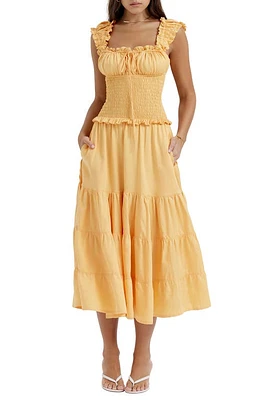 HOUSE OF CB Phedra Ruffle Smocked Bodice Sundress Warm Apricot at Nordstrom,