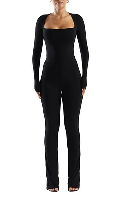 Naked Wardrobe Squared Away Long Sleeve Thong Bodysuit at Nordstrom,