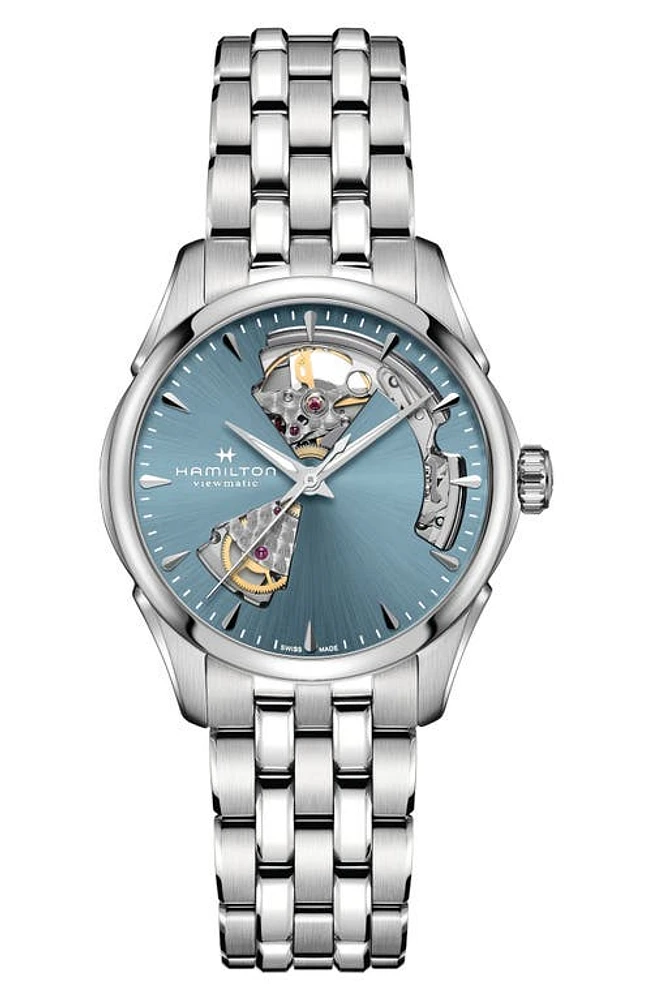 Hamilton Jazzmaster Open Heart Bracelet Watch, 36mm in Light Blue/silver at Nordstrom