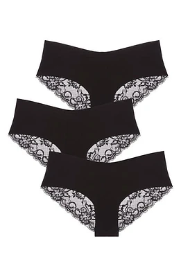 JOURNELLE Estelle 3-Pack Cotton Jersey & Lace Hipster Briefs Black at Nordstrom,