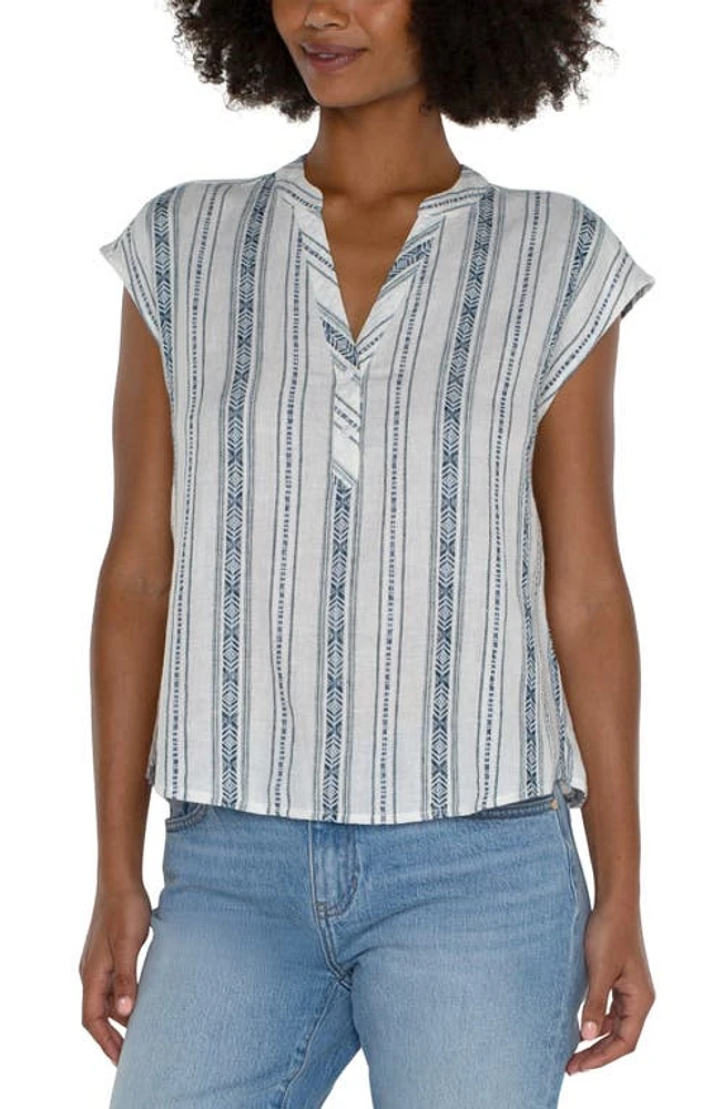 Liverpool Los Angeles Stripe Linen Blend Top Novelty Cream at Nordstrom,