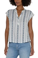 Liverpool Los Angeles Stripe Linen Blend Top Novelty Cream at Nordstrom,