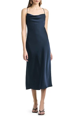 Sachin & Babi Serena Cowl Neck Satin Slipdress Navy at Nordstrom,