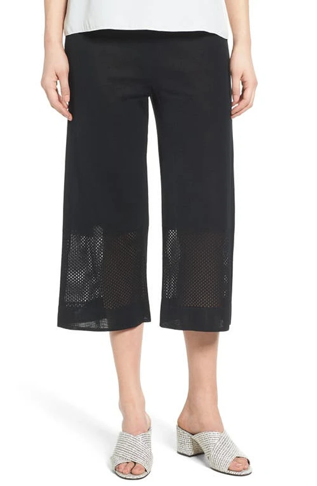 Ming Wang Mesh Inset Crop Pants Black at Nordstrom,