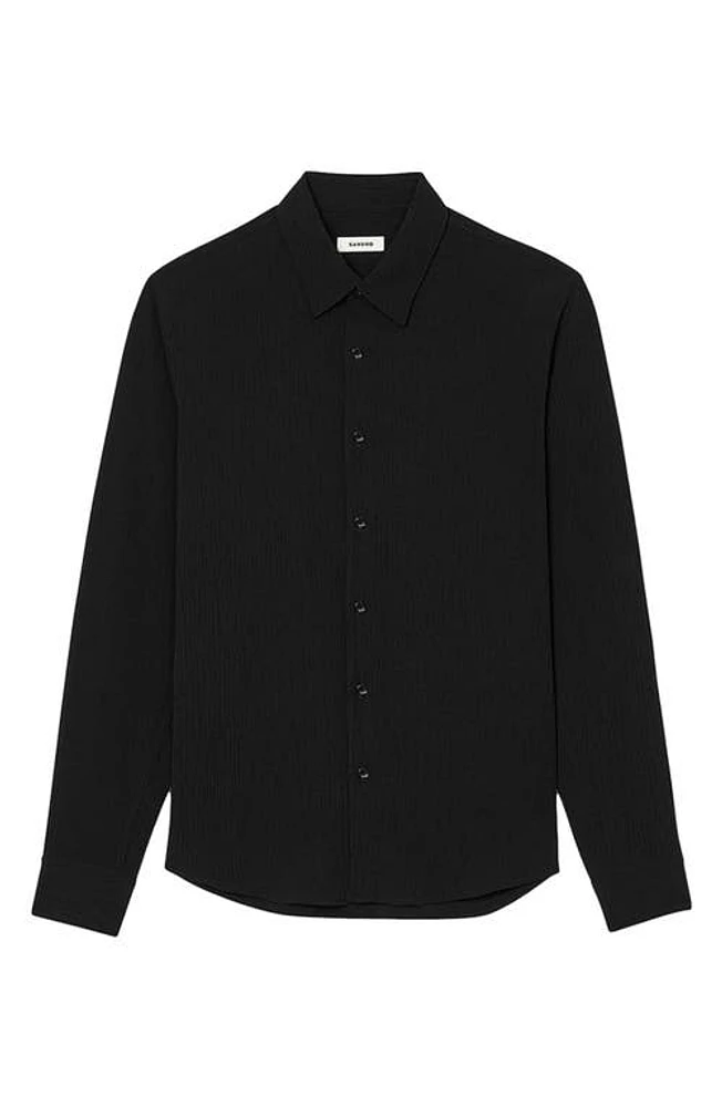 sandro Plissé Long Sleeve Button-Up Shirt at Nordstrom,