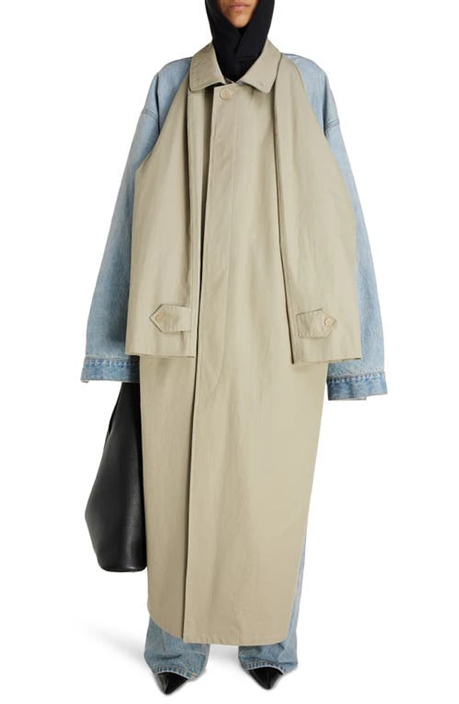 Balenciaga Cotton Drill & Denim Hybrid Car Coat Military Beige at Nordstrom, Us