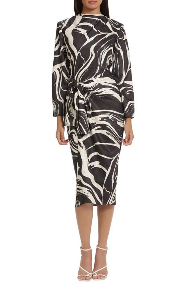 DONNA MORGAN FOR MAGGY Tie Waist High Neck Long Sleeve Midi Dress at Nordstrom,