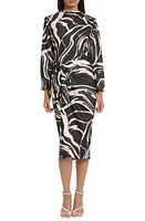 DONNA MORGAN FOR MAGGY Tie Waist High Neck Long Sleeve Midi Dress at Nordstrom,