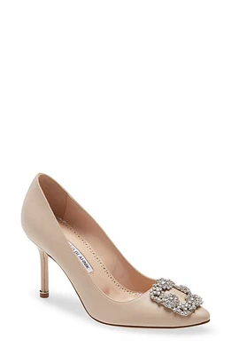 Manolo Blahnik Hangisi Crystal Buckle Pump Nude at Nordstrom,