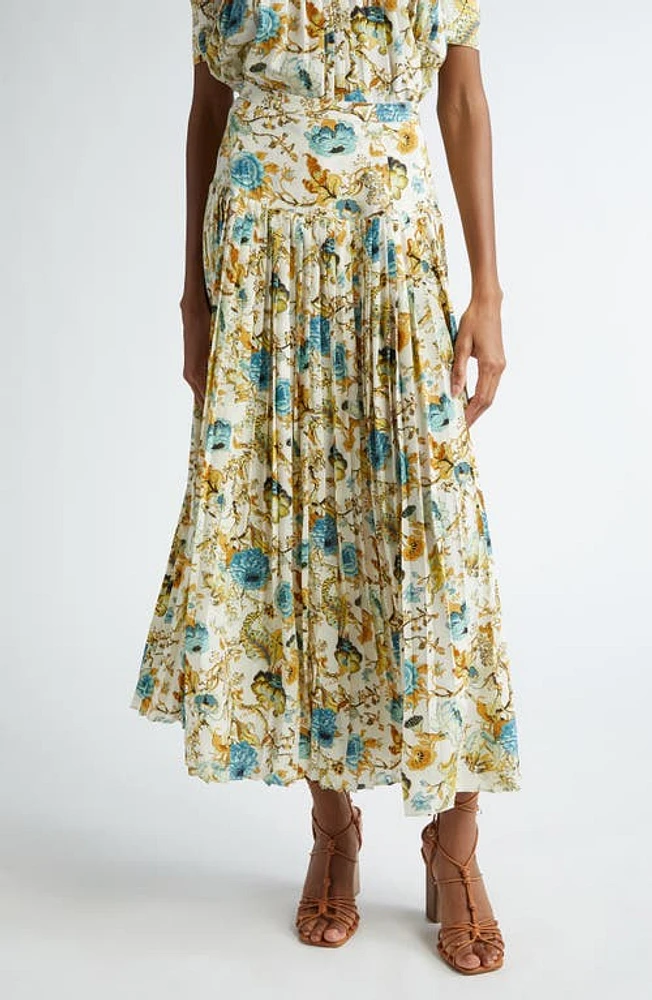 Ulla Johnson Ella Pleated Silk Skirt Flora Multi at Nordstrom,