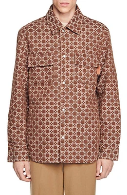 sandro Cross Overshirt Black Brown at Nordstrom,