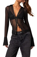 EDIKTED Lace-Up Sheer Mesh Top Black at Nordstrom,