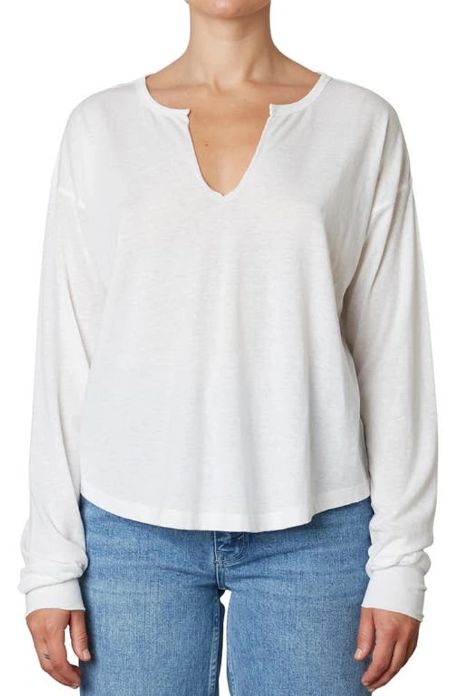 Nia Notched Long Sleeve Jersey Top in White at Nordstrom, Size Small