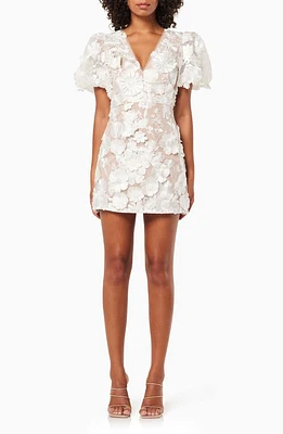 Elliatt Rosalind Floral Embroidered Puff Sleeve Cocktail Minidress at Nordstrom,