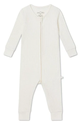 MORI Clever Zip Waffle Fitted One-Piece Pajamas in Ecru at Nordstrom