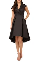 Adrianna Papell Box Pleat High-Low Mikado Dress Black at Nordstrom,