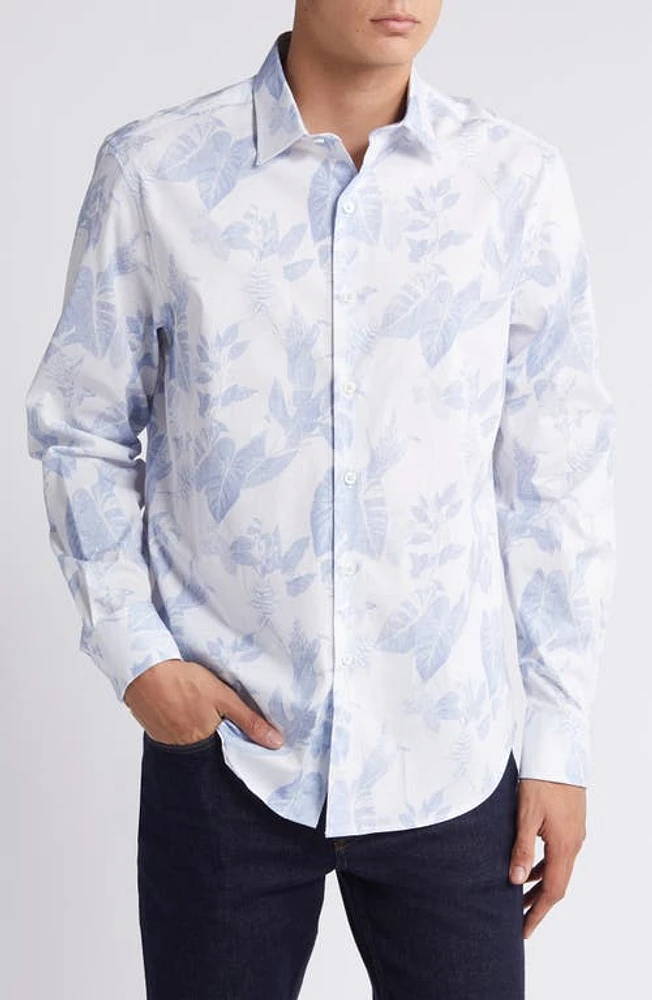 Bugatchi Julian Shaped Fit Floral Stretch Cotton Button-Up Shirt Air Blue at Nordstrom