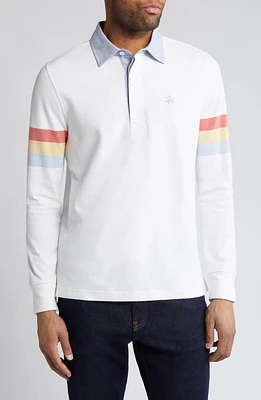 Brooks Brothers Stripe Sleeve Cotton Rugby Shirt White Multi at Nordstrom,