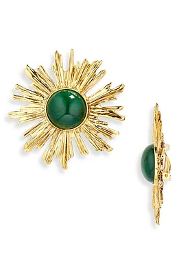 Saint Laurent Sunburst Jade Clip-On Earrings in Green/Gold at Nordstrom