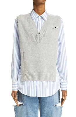 Maison Margiela Hybrid Wool Sweater Vest & Cotton Poplin Button-Up Shirt in Stripe White And Sky at Nordstrom, Size 8 Us