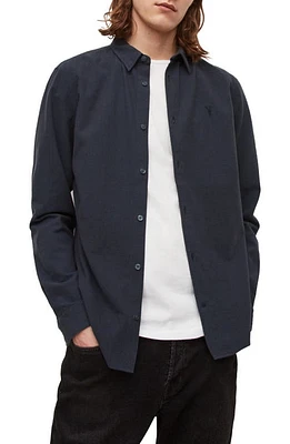 AllSaints Lovell Cotton Button-Up Shirt in Ink Navy at Nordstrom, Size X-Small