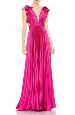 Ieena for Mac Duggal Plunge Neck Pleated A-Line Gown at Nordstrom,