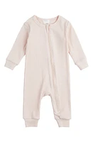 FIRSTS by Petit Lem Organic Cotton & Modal Rib Fitted Pajama Romper Pink Light at Nordstrom,