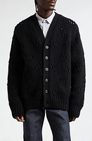 Maison Margiela Floral Pointelle Wool V-Neck Cardigan Black at Nordstrom,