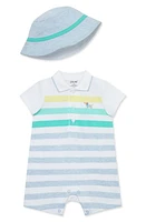 Little Me Kids' Stripe Romper & Hat Set in White/Blue at Nordstrom, Size 9M