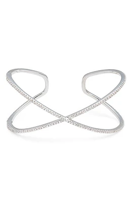 Nordstrom Cubic Zirconia Crossover Cuff Bracelet in Clear- Silver at Nordstrom